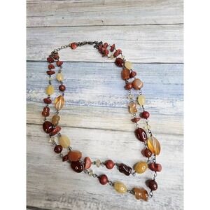 Coral Carnelian Semi-precious Stones 925 Sterling Silver Necklace Artisan 16"